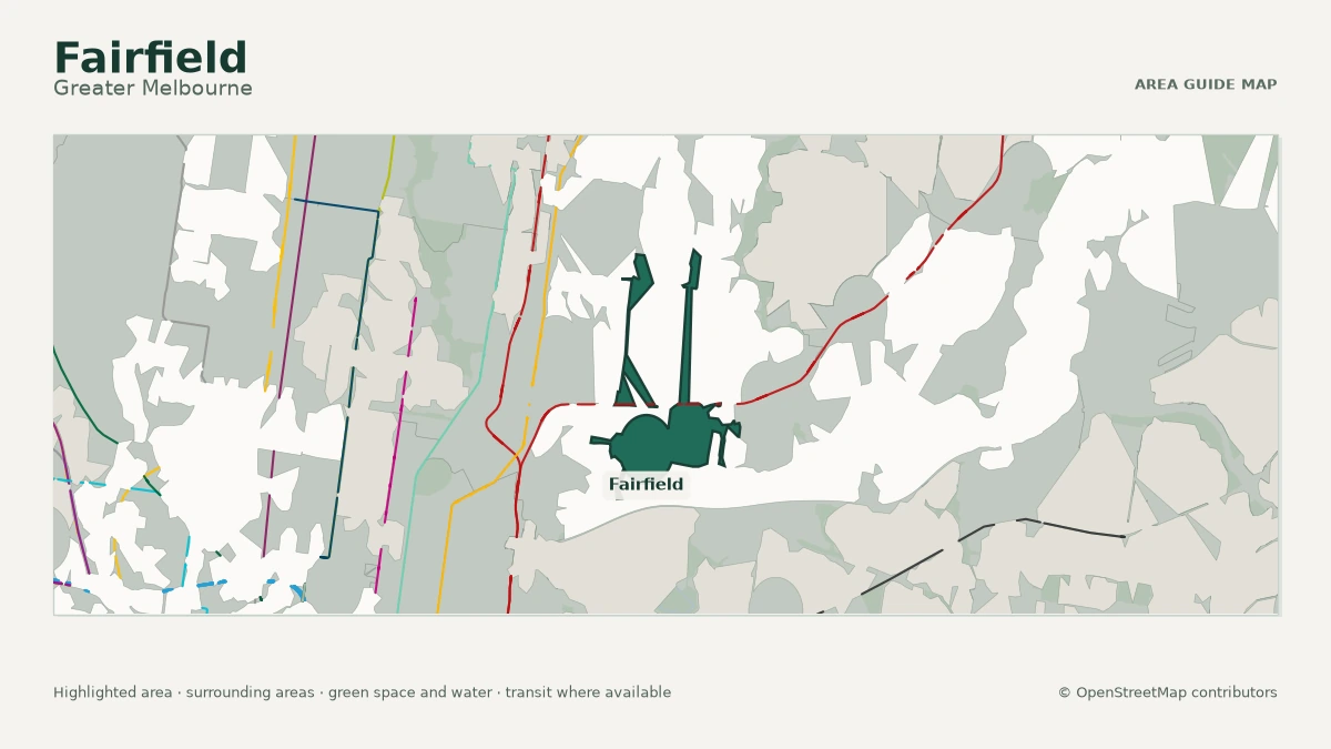Map of Fairfield, Greater Melbourne, showing the commonly known area boundary