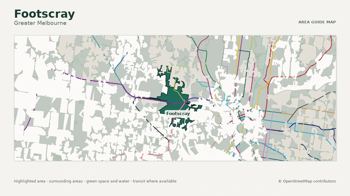 Map of Footscray, Greater Melbourne, showing the commonly known area boundary