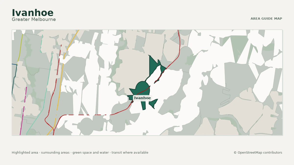 Map of Ivanhoe, Greater Melbourne, showing the commonly known area boundary