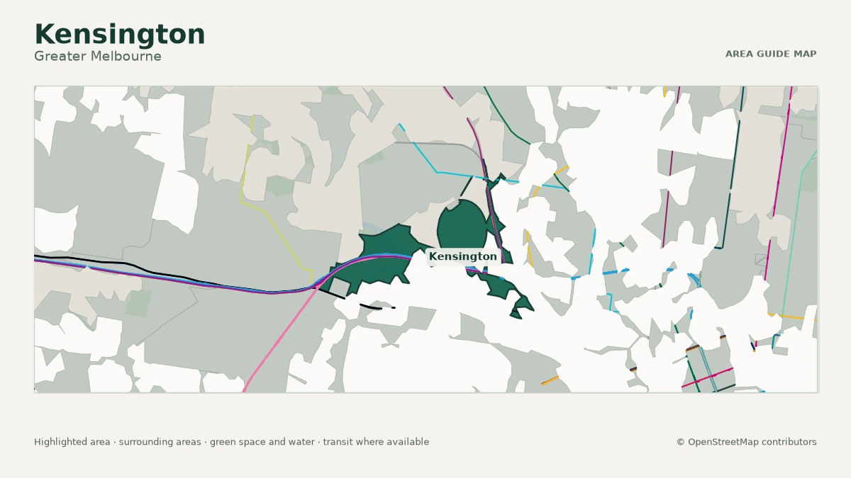 Map of Kensington, Greater Melbourne, showing the commonly known area boundary