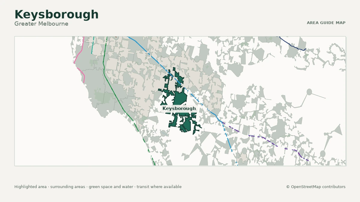 Map of Keysborough, Greater Melbourne, showing the commonly known area boundary