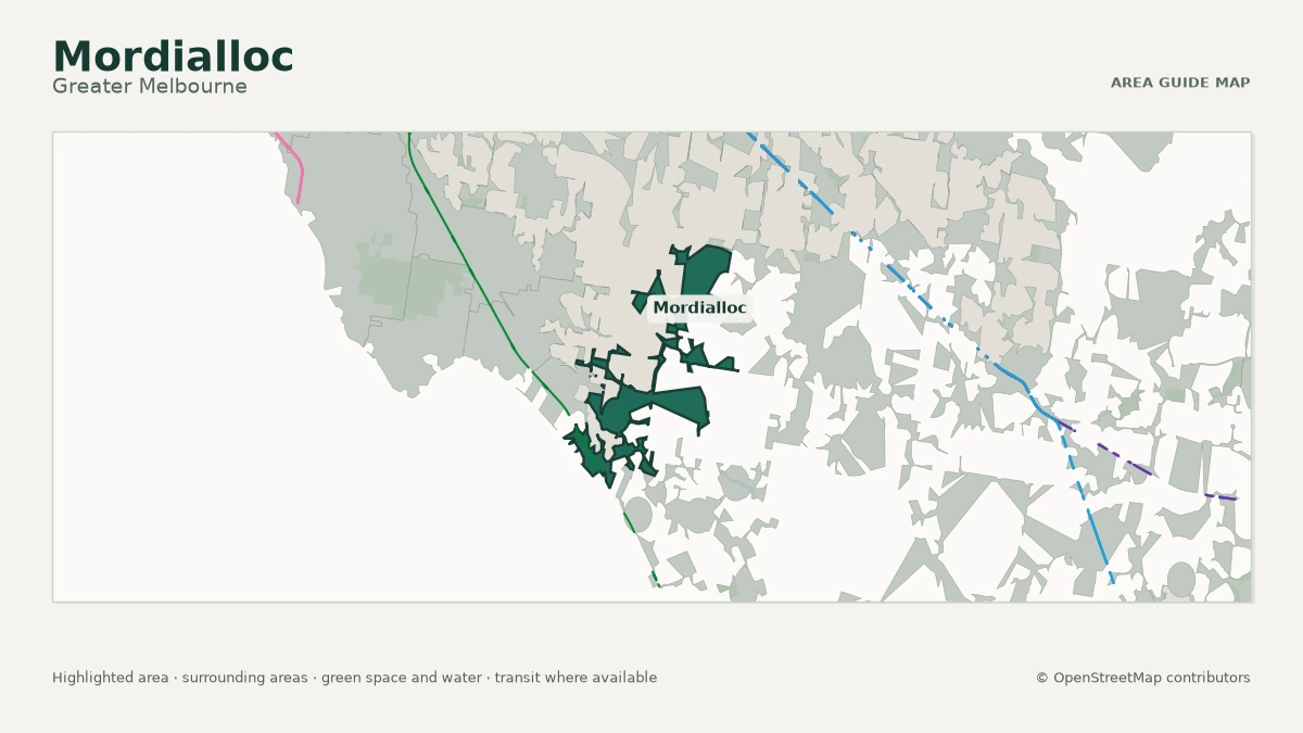 Map of Mordialloc, Greater Melbourne, showing the commonly known area boundary