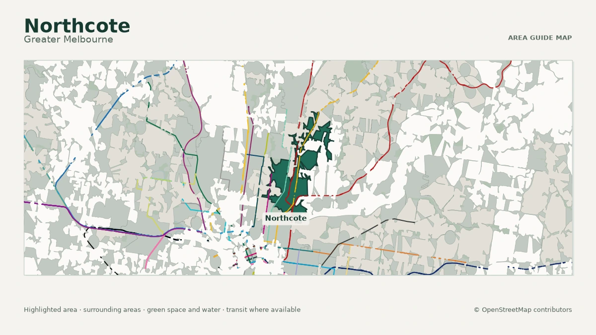 Map of Northcote, Greater Melbourne, showing the commonly known area boundary