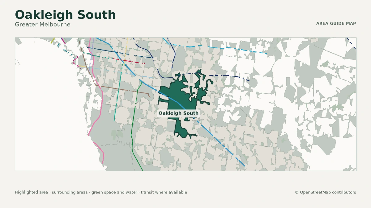 Map of Oakleigh South, Greater Melbourne, showing the commonly known area boundary