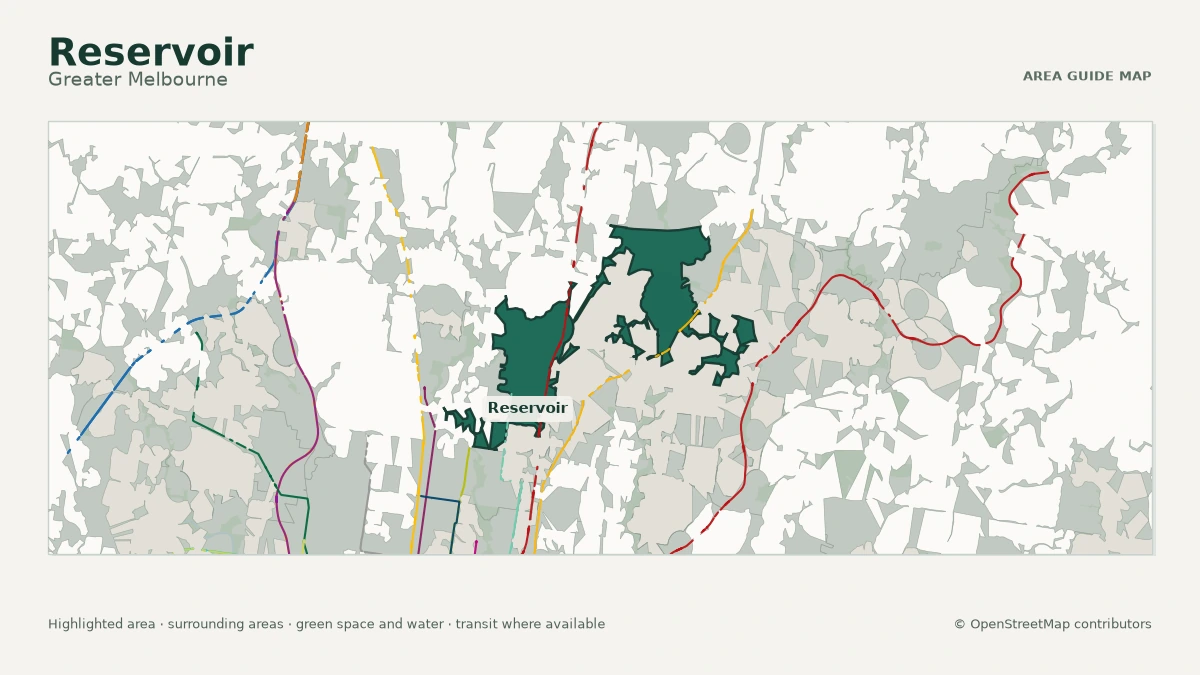 Map of Reservoir, Greater Melbourne, showing the commonly known area boundary