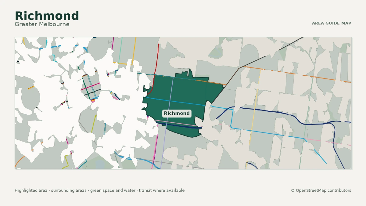 Map of Richmond, Greater Melbourne, showing the commonly known area boundary