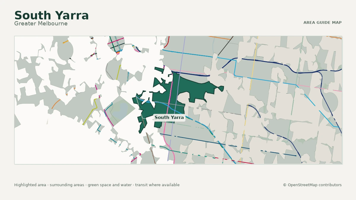 Map of South Yarra, Greater Melbourne, showing the commonly known area boundary