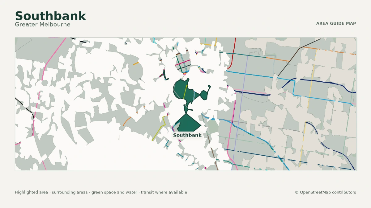 Map of Southbank, Greater Melbourne, showing the commonly known area boundary