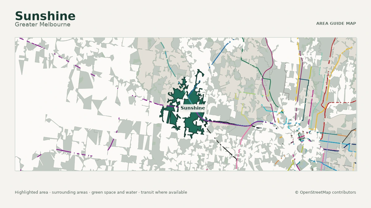 Map of Sunshine, Greater Melbourne, showing the commonly known area boundary