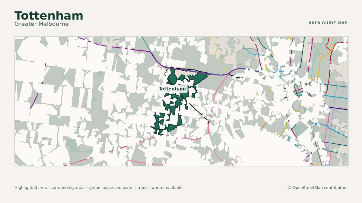 Map of Tottenham, Greater Melbourne, showing the commonly known area boundary