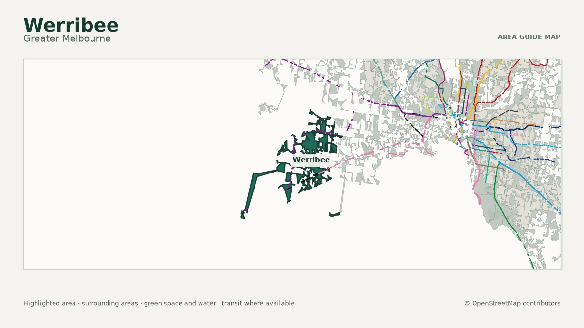 Map of Werribee, Greater Melbourne, showing the commonly known area boundary