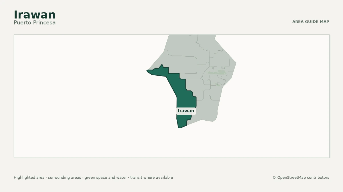 Map of Irawan, Puerto Princesa, showing the commonly known area boundary