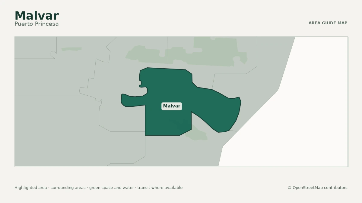 Map of Malvar, Puerto Princesa, showing the commonly known area boundary